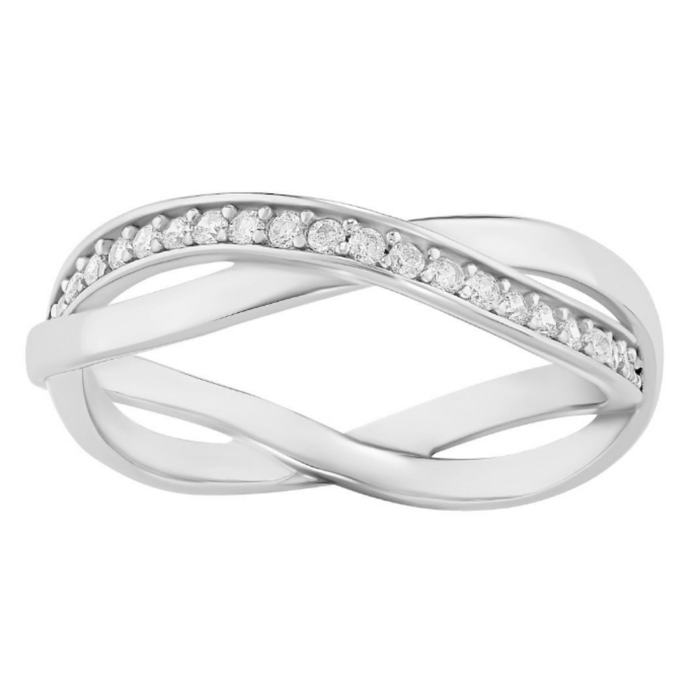 PRIMROSE 925 Sterling Silver CZ CROSSOVER Infinity style Ring 9 1/2